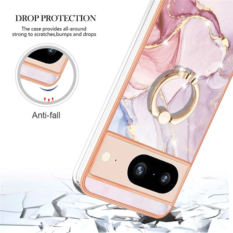 YB IMD Series-10 For Google Pixel 8 Case IMD Electroplating Ring Kickstand Anti-scratch TPU Cover