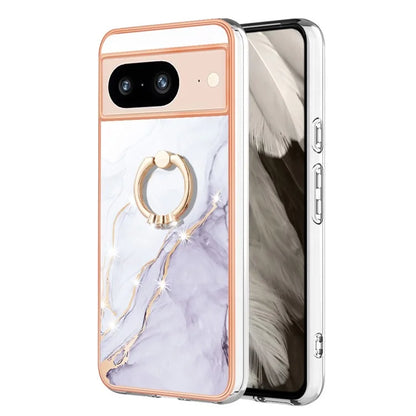 YB IMD Series-10 For Google Pixel 8 Case IMD Electroplating Ring Kickstand Anti-scratch TPU Cover