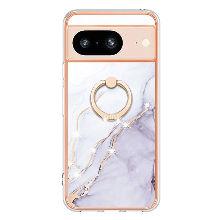 YB IMD Series-10 For Google Pixel 8 Case IMD Electroplating Ring Kickstand Anti-scratch TPU Cover