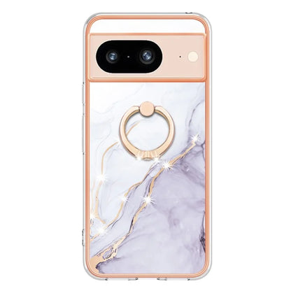 YB IMD Series-10 For Google Pixel 8 Case IMD Electroplating Ring Kickstand Anti-scratch TPU Cover