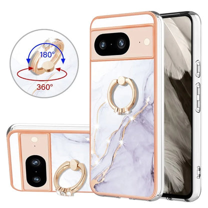 YB IMD Series-10 For Google Pixel 8 Case IMD Electroplating Ring Kickstand Anti-scratch TPU Cover