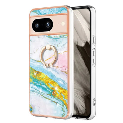YB IMD Series-10 For Google Pixel 8 Case IMD Electroplating Ring Kickstand Anti-scratch TPU Cover
