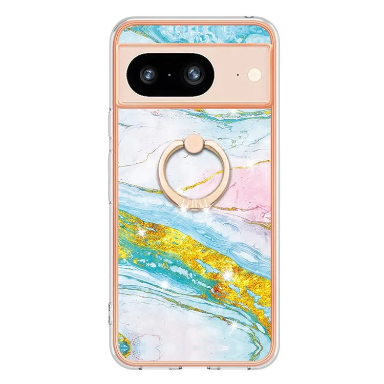 YB IMD Series-10 For Google Pixel 8 Case IMD Electroplating Ring Kickstand Anti-scratch TPU Cover