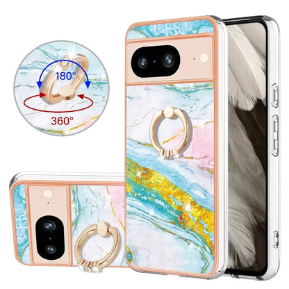 YB IMD Series-10 For Google Pixel 8 Case IMD Electroplating Ring Kickstand Anti-scratch TPU Cover