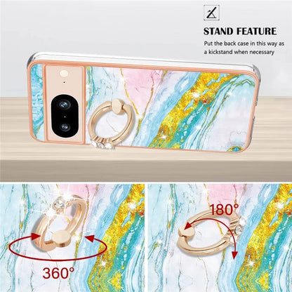 YB IMD Series-10 For Google Pixel 8 Case IMD Electroplating Ring Kickstand Anti-scratch TPU Cover