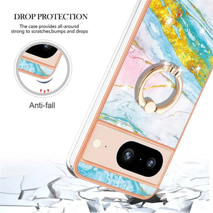 YB IMD Series-10 For Google Pixel 8 Case IMD Electroplating Ring Kickstand Anti-scratch TPU Cover