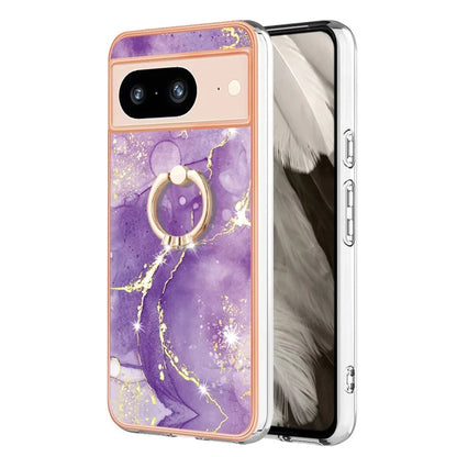 YB IMD Series-10 For Google Pixel 8 Case IMD Electroplating Ring Kickstand Anti-scratch TPU Cover