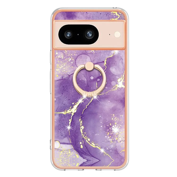 YB IMD Series-10 For Google Pixel 8 Case IMD Electroplating Ring Kickstand Anti-scratch TPU Cover