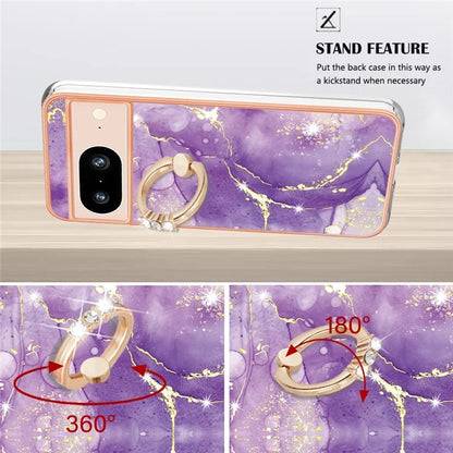 YB IMD Series-10 For Google Pixel 8 Case IMD Electroplating Ring Kickstand Anti-scratch TPU Cover