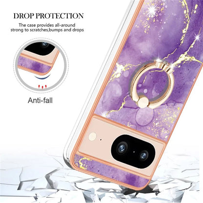 YB IMD Series-10 For Google Pixel 8 Case IMD Electroplating Ring Kickstand Anti-scratch TPU Cover
