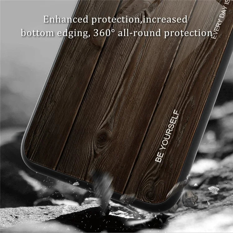 For Samsung Galaxy S24 Ultra Case Wood Texture Tempered Glass TPU Protective Phone Case