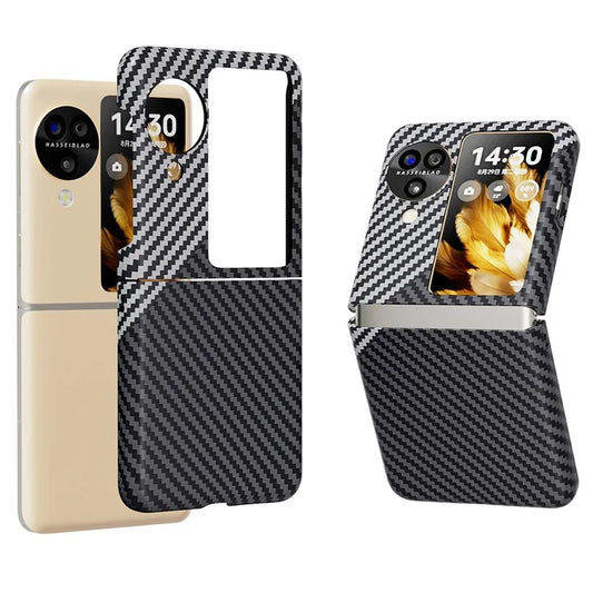 For Oppo Find N3 Flip 5G Case Carbon Fiber Texture Leather+PC Folding Phone Cover