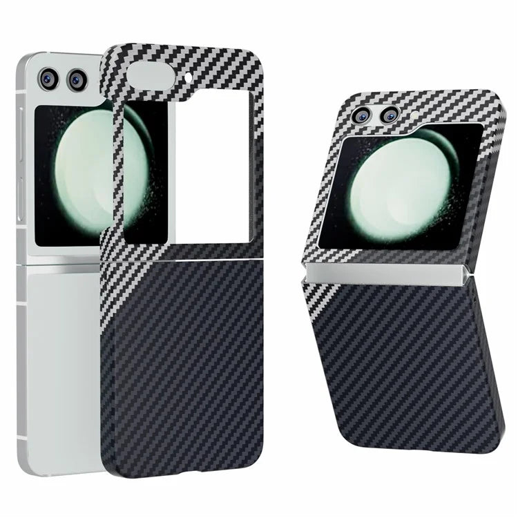 For Samsung Galaxy Z Flip5 5G Case Anti-scratch Carbon Fiber Texture Phone Cover+Silver