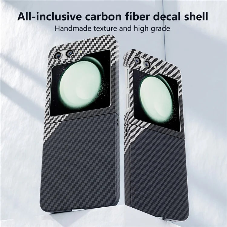 For Samsung Galaxy Z Flip5 5G Case Anti-scratch Carbon Fiber Texture Phone Cover+Silver