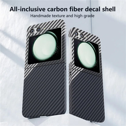 For Samsung Galaxy Z Flip5 5G Case Anti-scratch Carbon Fiber Texture Phone Cover+Silver