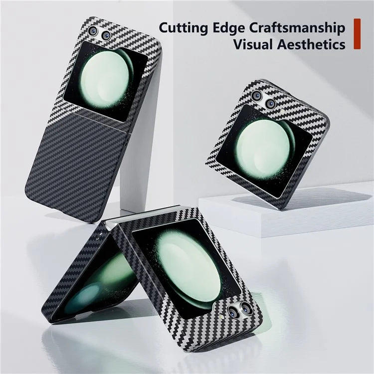 For Samsung Galaxy Z Flip5 5G Case Anti-scratch Carbon Fiber Texture Phone Cover+Silver