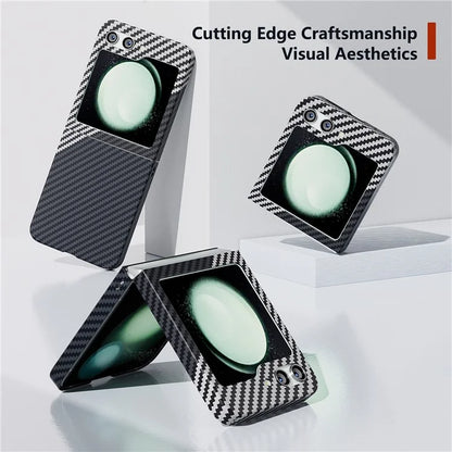For Samsung Galaxy Z Flip5 5G Case Anti-scratch Carbon Fiber Texture Phone Cover+Silver
