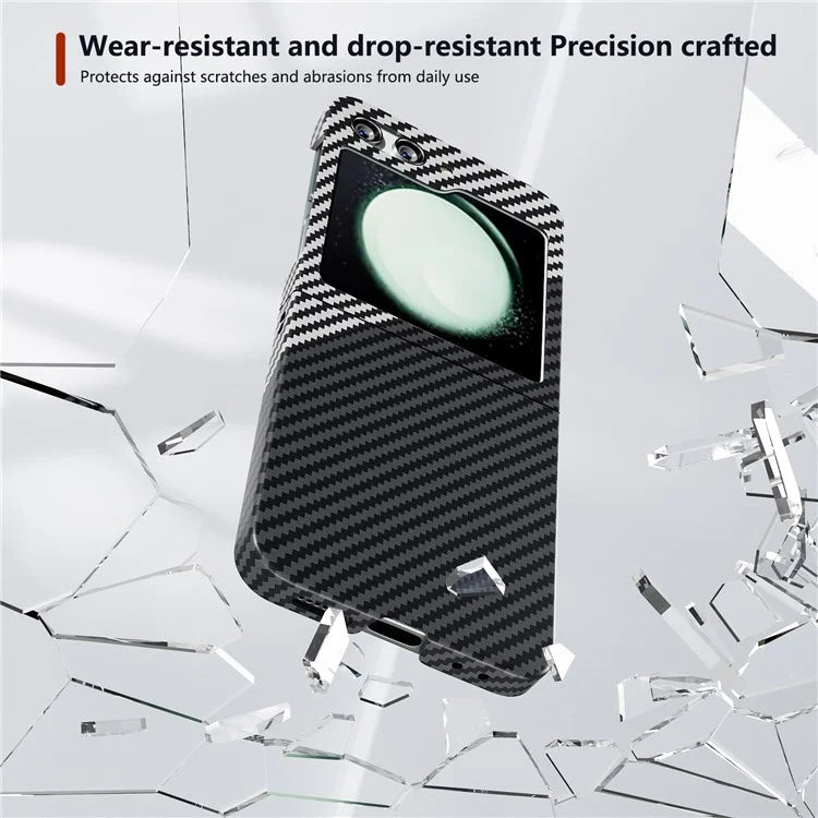 For Samsung Galaxy Z Flip5 5G Case Anti-scratch Carbon Fiber Texture Phone Cover+Silver