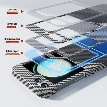 For Samsung Galaxy Z Flip5 5G Case Anti-scratch Carbon Fiber Texture Phone Cover+Silver