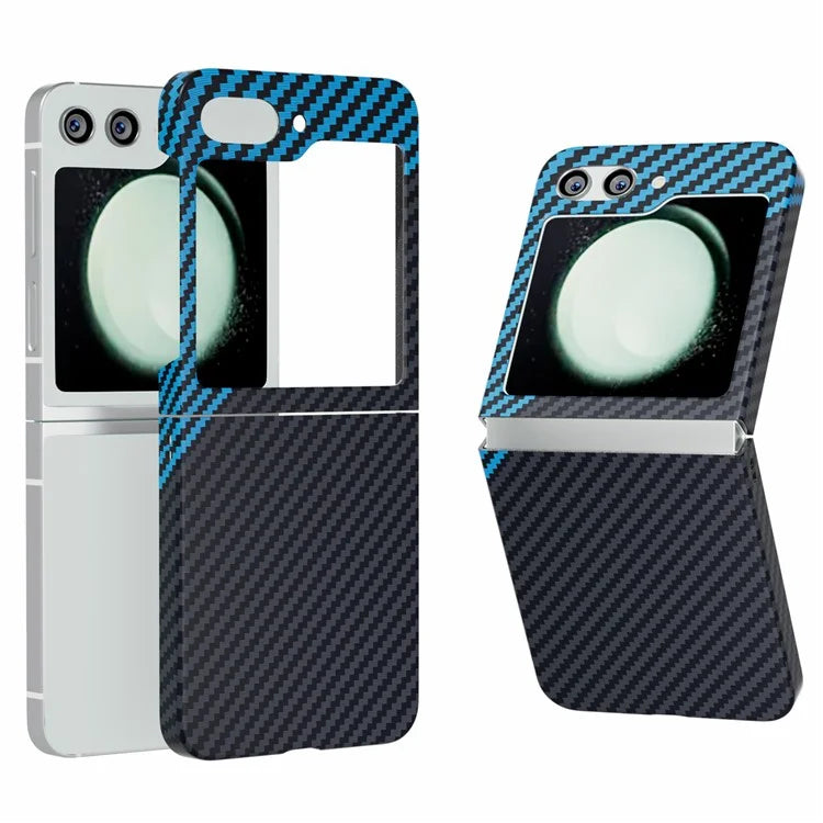 For Samsung Galaxy Z Flip5 5G Case Anti-scratch Carbon Fiber Texture Phone Cover+Blue