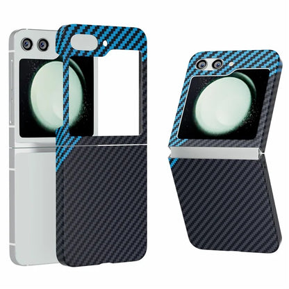 For Samsung Galaxy Z Flip5 5G Case Anti-scratch Carbon Fiber Texture Phone Cover+Blue