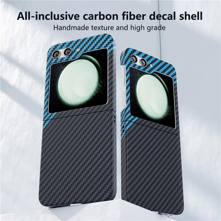 For Samsung Galaxy Z Flip5 5G Case Anti-scratch Carbon Fiber Texture Phone Cover+Blue
