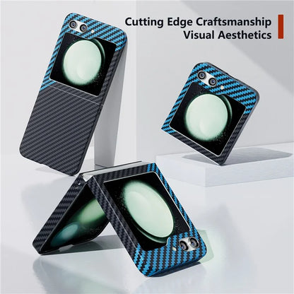 For Samsung Galaxy Z Flip5 5G Case Anti-scratch Carbon Fiber Texture Phone Cover+Blue