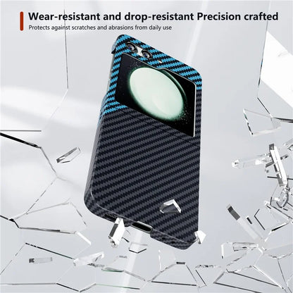 For Samsung Galaxy Z Flip5 5G Case Anti-scratch Carbon Fiber Texture Phone Cover+Blue