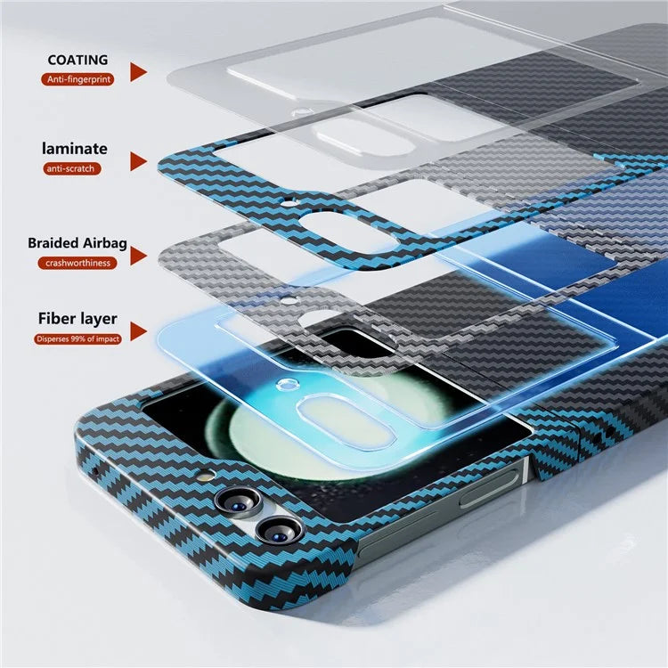 For Samsung Galaxy Z Flip5 5G Case Anti-scratch Carbon Fiber Texture Phone Cover+Blue