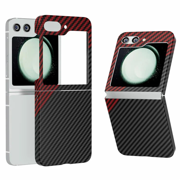 For Samsung Galaxy Z Flip5 5G Case Anti-scratch Carbon Fiber Texture Phone Cover+Red
