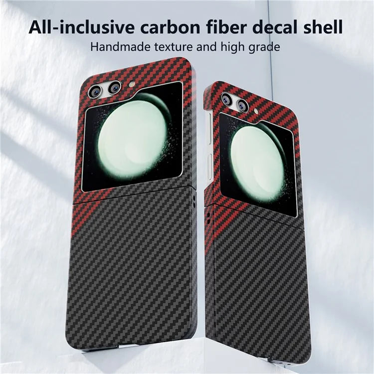 For Samsung Galaxy Z Flip5 5G Case Anti-scratch Carbon Fiber Texture Phone Cover+Red