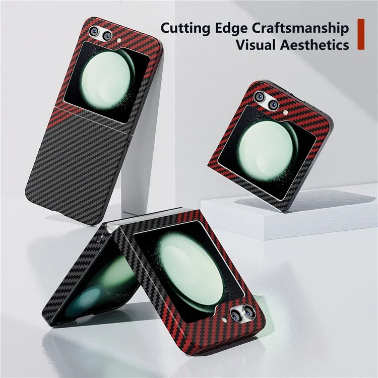 For Samsung Galaxy Z Flip5 5G Case Anti-scratch Carbon Fiber Texture Phone Cover+Red