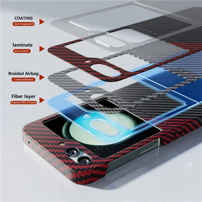 For Samsung Galaxy Z Flip5 5G Case Anti-scratch Carbon Fiber Texture Phone Cover+Red