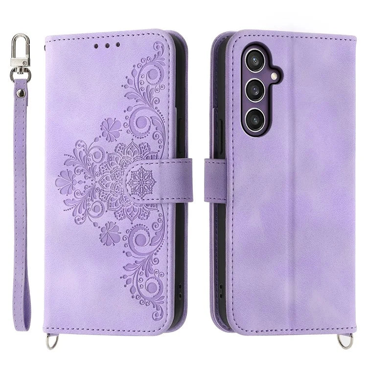 For Samsung Galaxy S24 Case Multiple Card Slots Leather Stand Cover with Straps