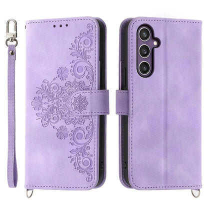For Samsung Galaxy S24 Case Multiple Card Slots Leather Stand Cover with Straps