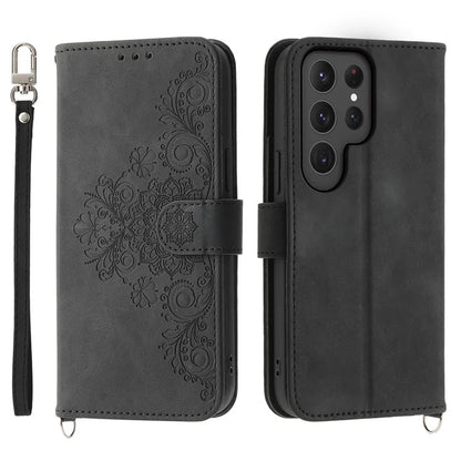 For Samsung Galaxy S24 Ultra Case Skin-touch Wallet Stand Leather Cover with Straps