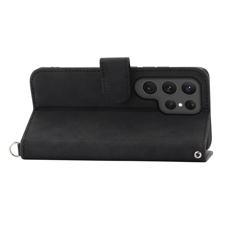For Samsung Galaxy S24 Ultra Case Skin-touch Wallet Stand Leather Cover with Straps