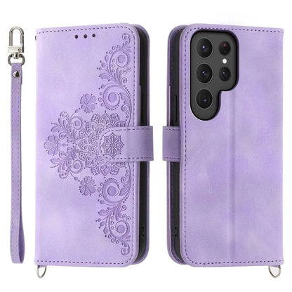 For Samsung Galaxy S24 Ultra Case Skin-touch Wallet Stand Leather Cover with Straps