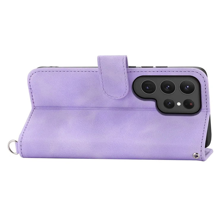 For Samsung Galaxy S24 Ultra Case Skin-touch Wallet Stand Leather Cover with Straps