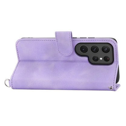 For Samsung Galaxy S24 Ultra Case Skin-touch Wallet Stand Leather Cover with Straps
