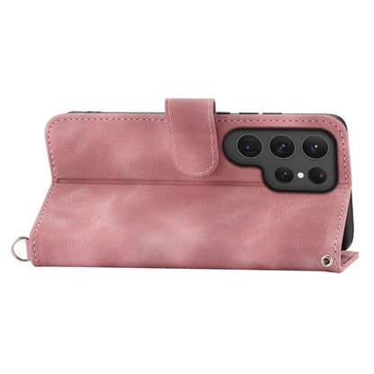 For Samsung Galaxy S24 Ultra Case Skin-touch Wallet Stand Leather Cover with Straps