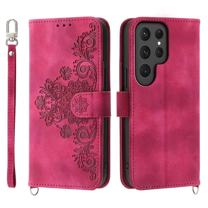 For Samsung Galaxy S24 Ultra Case Skin-touch Wallet Stand Leather Cover with Straps