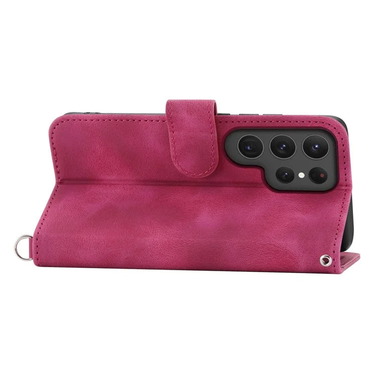 For Samsung Galaxy S24 Ultra Case Skin-touch Wallet Stand Leather Cover with Straps