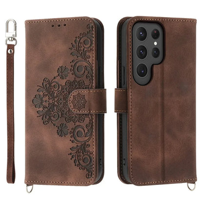 For Samsung Galaxy S24 Ultra Case Skin-touch Wallet Stand Leather Cover with Straps