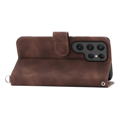 For Samsung Galaxy S24 Ultra Case Skin-touch Wallet Stand Leather Cover with Straps