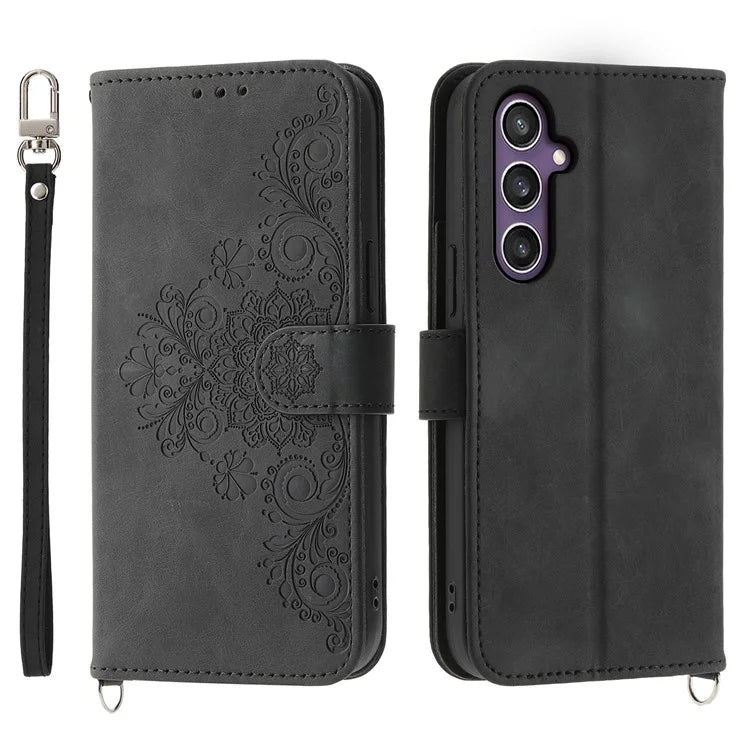 For Samsung Galaxy S24+ Case Multiple Card Slots Leather Wallet Cover with Straps
