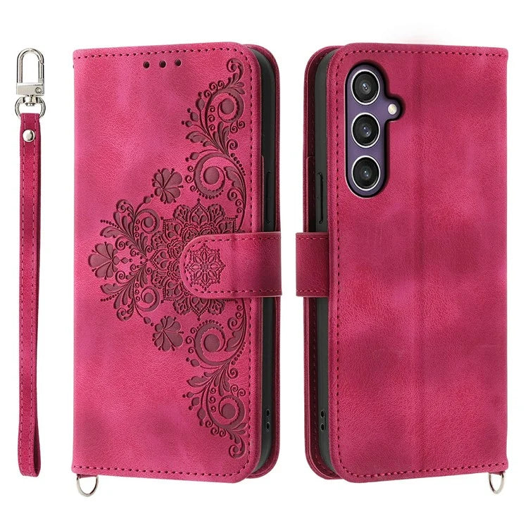 For Samsung Galaxy S24+ Case Multiple Card Slots Leather Wallet Cover with Straps