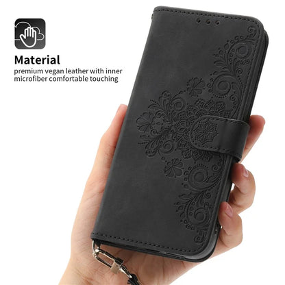 For Samsung Galaxy A25 5G (Global) (161.0 x 76.5 x 8.3mm) Case Flower Imprinted Phone Leather Cover with Straps