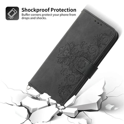 For Samsung Galaxy A25 5G (Global) (161.0 x 76.5 x 8.3mm) Case Flower Imprinted Phone Leather Cover with Straps