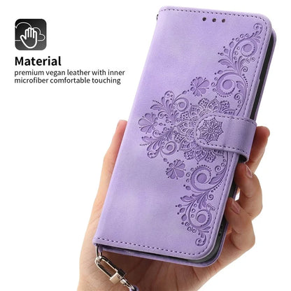 For Samsung Galaxy A25 5G (Global) (161.0 x 76.5 x 8.3mm) Case Flower Imprinted Phone Leather Cover with Straps
